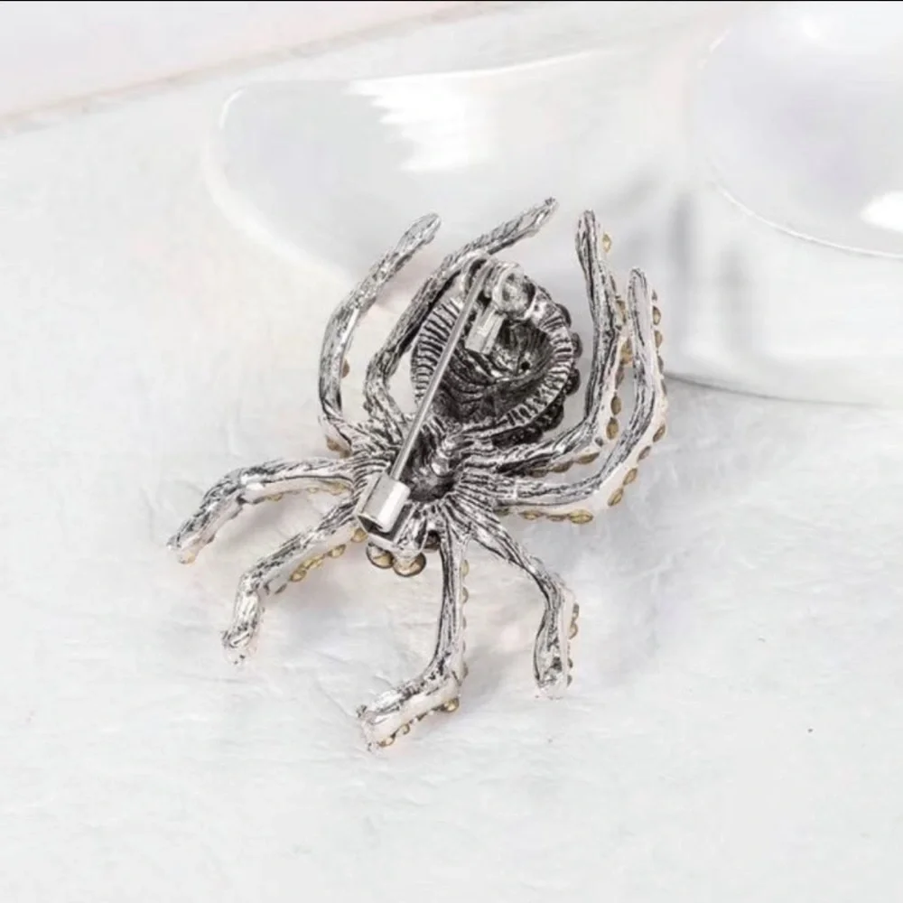 Spider silver plated/black Rhinestone Halloween Brooch Women Suit‎ Brooches Pin